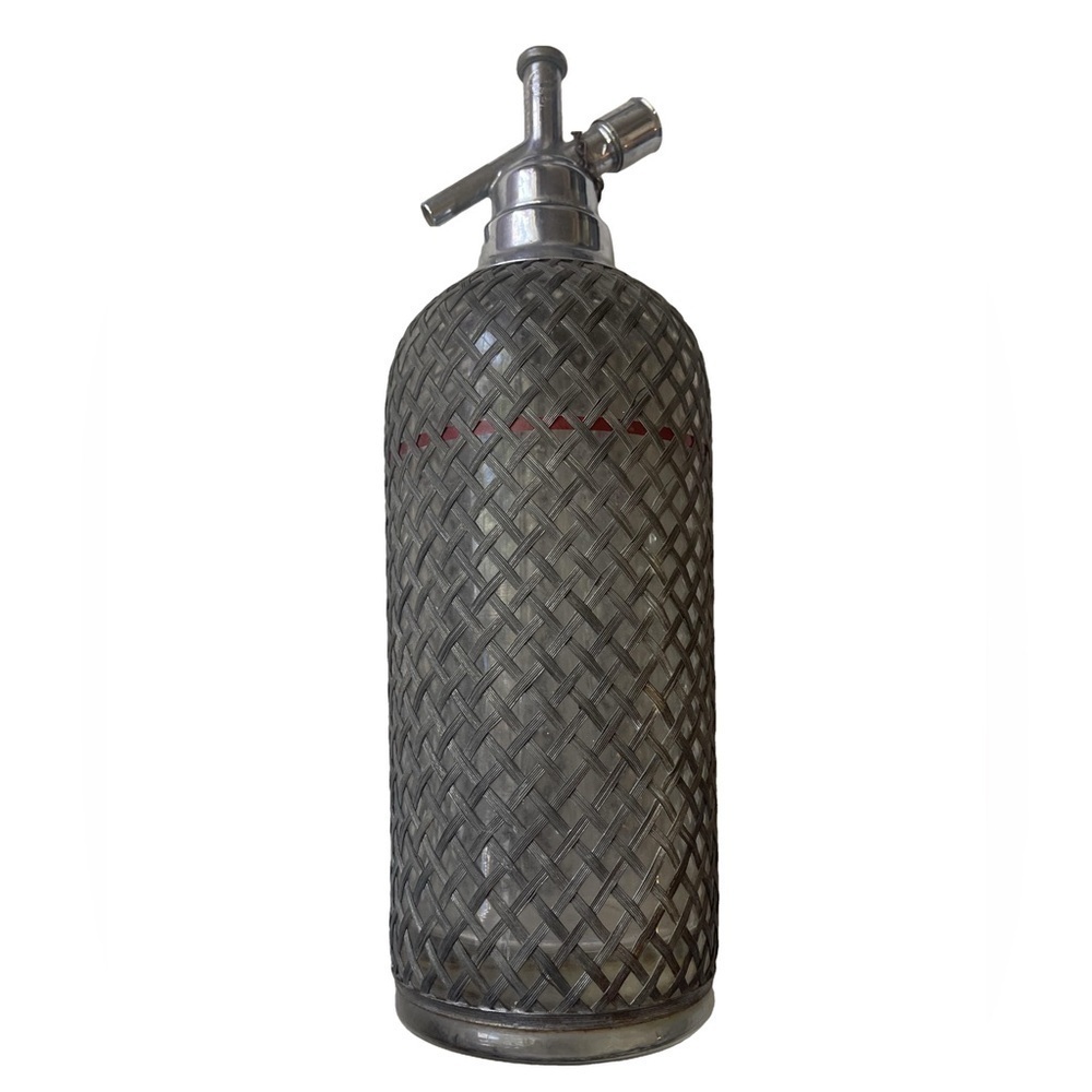 Art Deco Metal Wire Mesh Czech Glass Seltzer Bottle Sparklets USA NY Vintage